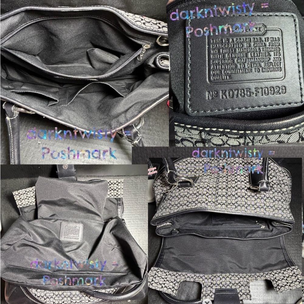 3pc VTG LRG Coach SoHo Navy Jacquard signature Leather/textile Satchel LIKE NEW - Picture 4 of 16